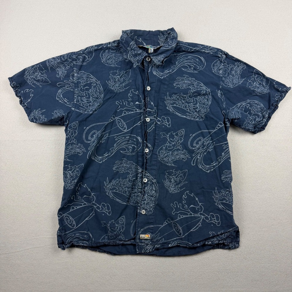 Vintage Y2K JNCO Flamehead Large Blue Surfing AOP Button Up Shirt USA Made Rare